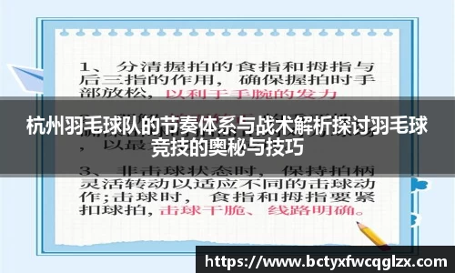 杭州羽毛球队的节奏体系与战术解析探讨羽毛球竞技的奥秘与技巧